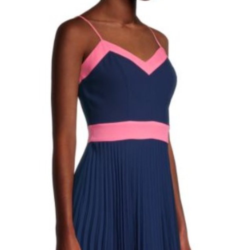 Jill Pleated Dress - Navy/Watermelon / 0 (NWT Never Worn) Milly